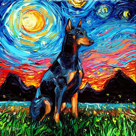 Doberman Pinscher Art Print Dog Art Starry Night Impressionism Etsy