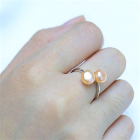 Baroqueonly Double Pearls Ring Silver Interlaced Rings Freshwater Pearl