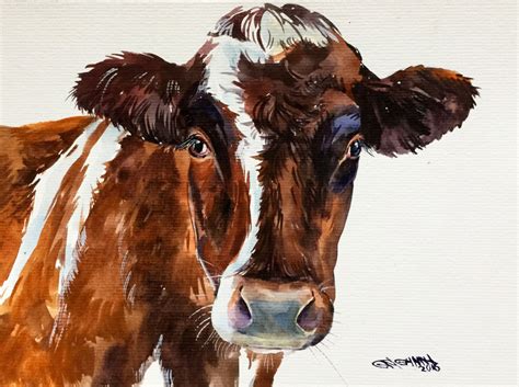 Rusty Cow Portrait Farm Animal Original Watercolor Painting в 2020 г