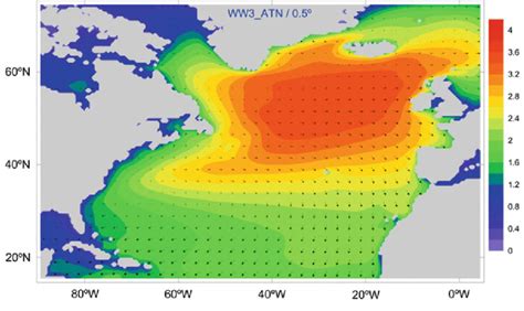 Mean Significant Wave Height M And Direction Over The North Atlantic