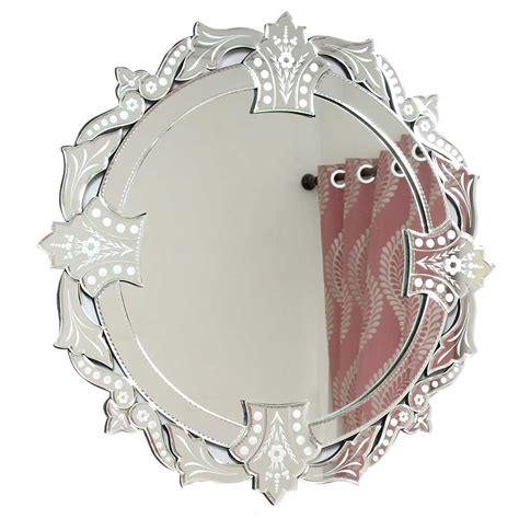Venetian Round Wall Mirror In Cut And Etched Glass Mirror Frame