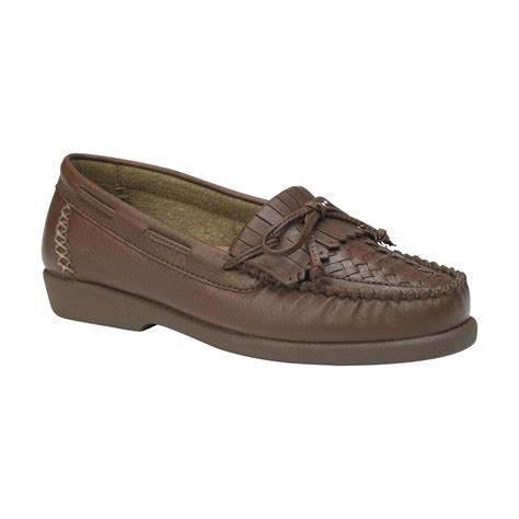 Basic Editions Womens Eloise Leather Moccasin Wide Width Brown
