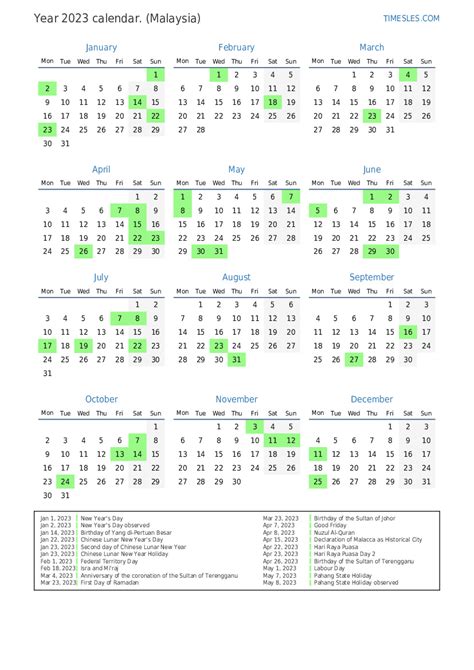 Printable 2023 Malaysia Calendar Templates With Holidays Layarkaca21