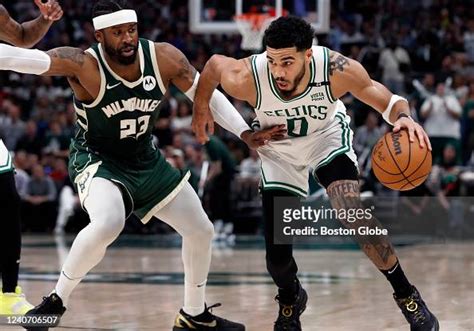 the celtics jayson tatum wears a determined look as he drives to the news photo getty images
