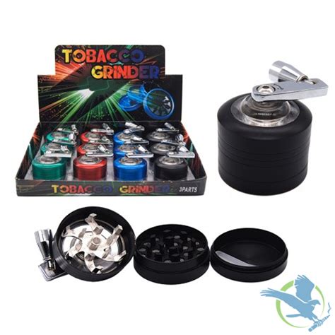 metal tobacco grinder with handle 40mm 3 part assorted colors display of 12 [gr071 3 40