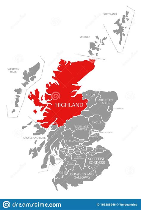 This map shows a combination of political and physical features. Highland Red Highlighted In Map Of Scotland UK Stock ...