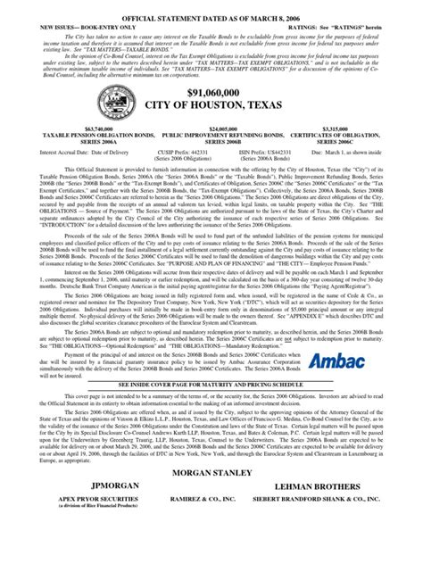 City Of Houston Bond Issuance March 8 2006 Official Statement Pdf