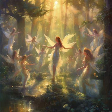 Raceful Fairies With Shimmering Wings Like Precious Stones Dancing In