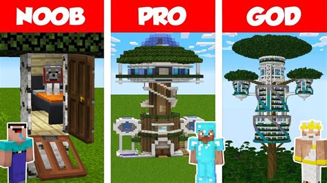 Minecraft Noob Vs Pro Vs God Modern Tree House Build Challenge In