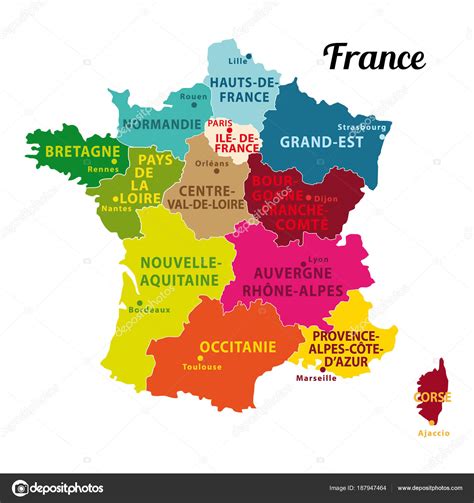 Belle Colorée Carte France Avec Nouvelles Régions Capitales ...