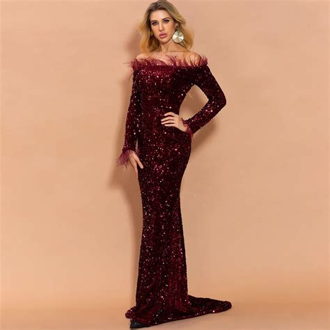 Burgundy Off The Shoulder Long Sequin Overlay Mermaid Prom Dress With