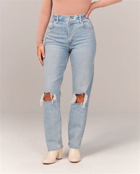Abercrombie And Fitch Curve Love 90s Ultra High Rise Straight Jeans