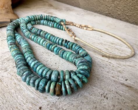 Two Strand Necklace Spiderweb Turquoise Heishi Beads Santo Domingo