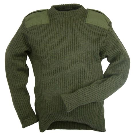 Wool Commando Crew Neck Sweater Green Golden Plaza