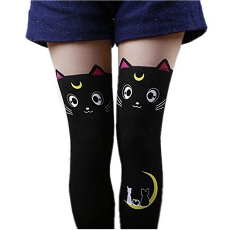 Miuniko Womens Cute Anime Sailor Moon Luna Cat Printing Legging Tights Socks Cosplay Costume