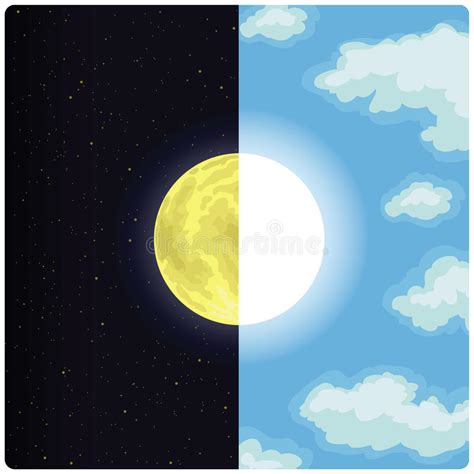 Day and night, balance and unity symbol. Half Sun & Moon stock vector. Illustration of scarred ...