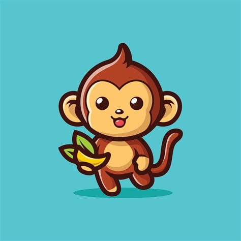 Cute Monkey Holding Banana Cartoon Vector Icon Illustration Animal Food