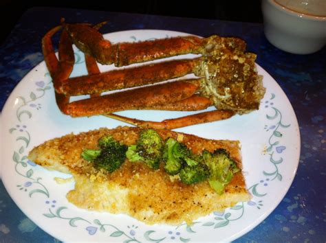 Snow Crab Legs Steamed With Old Bay And Grilled Swai