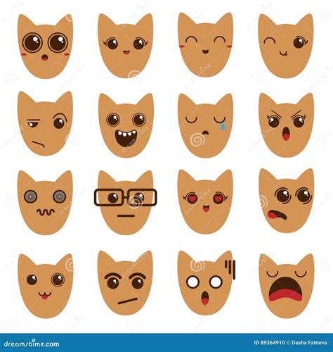 A Set Of Emoticons Emoticons Emoji Cat Stock Vector Illustration Of