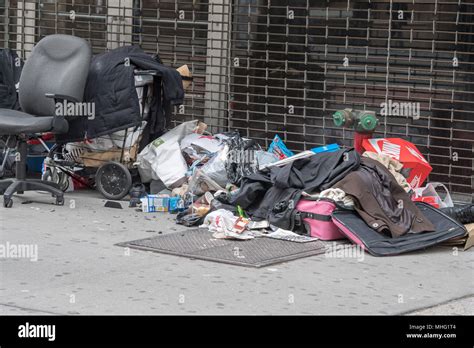 NEW YORK USA APRIL Poor Homeless In City Street With His Belongins Stock Photo Alamy