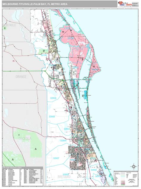 Melbourne Titusville Palm Bay Fl Metro Area Wall Map Premium Style By