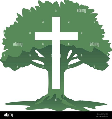 Cross And Tree Christian Religious Symbol Vector Illustration Stock