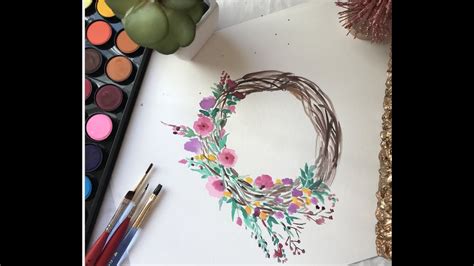 Painted Canvas Floral Wreath Watercolor Painting Tutorial Easy