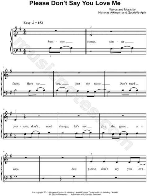 Gabrielle Aplin Please Dont Say You Love Me Sheet Music Easy Piano In G Major Download