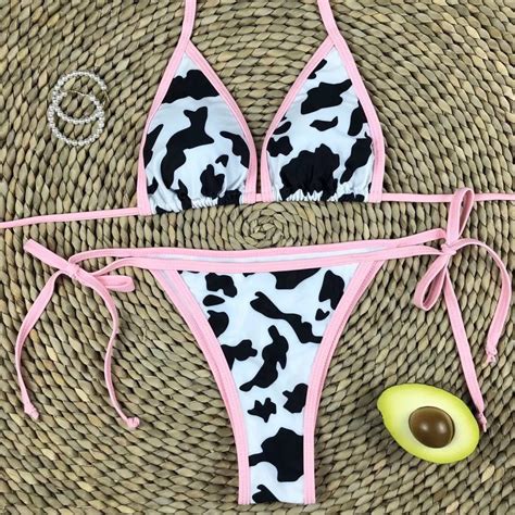 Cow Square Neck Bikini Set Bikinis Bikini Set Print Bikini Swimwear My Xxx Hot Girl