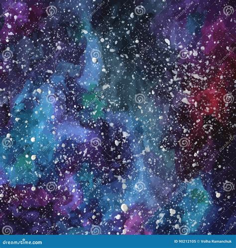 Hand Painted Watercolor Cosmic Texture With Stars Stock Illustration