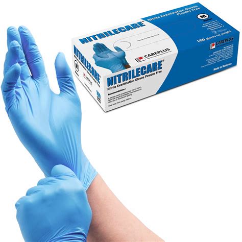 careplus nitrilecare blue nitrile exam gloves medium 3 mil latex and powder free beaded cuff