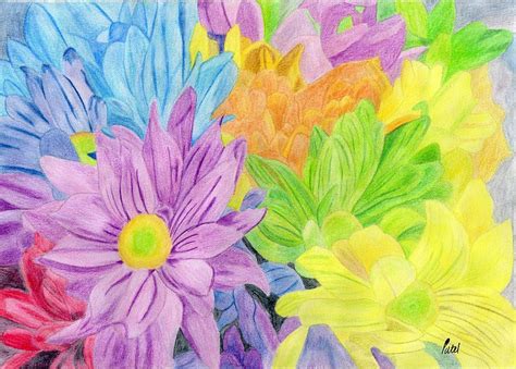 Brightly Coloured Flowers Painting By Bav Patel