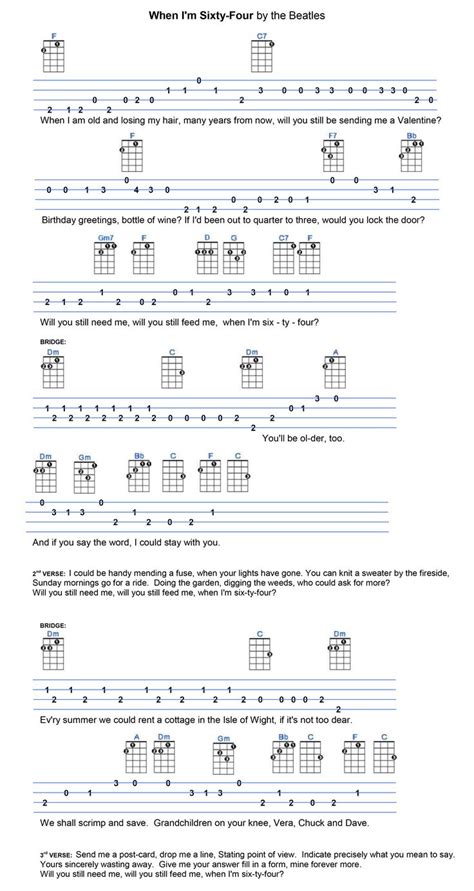 The illustrated ukulele 3 chord songbook: When I'm 64 | Ukulele fingerpicking songs, Ukulele tabs songs, Ukulele chords songs