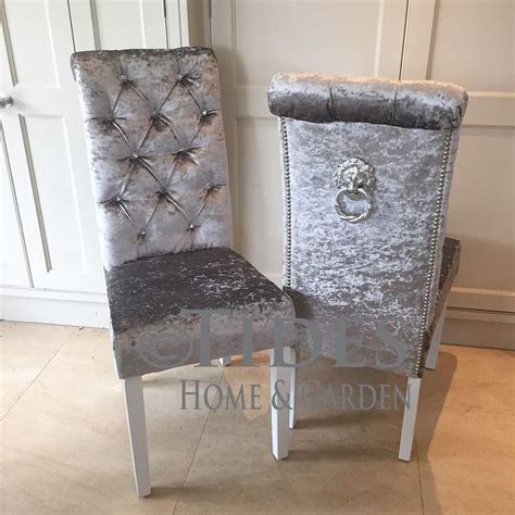 Featuring a stainless steel base that is in 26 inches in diameter and a 54 inch round glass top. Crushed velvet dining chair with crystal buttons and lion ...