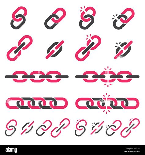 Chain Or Link Icons Set Broken Or Closed Segment Vector Illustration
