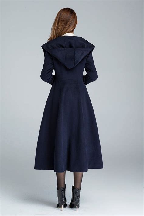 Navy Coat Wool Coat Long Coat Swing Coat Women Jacket Winter Coat