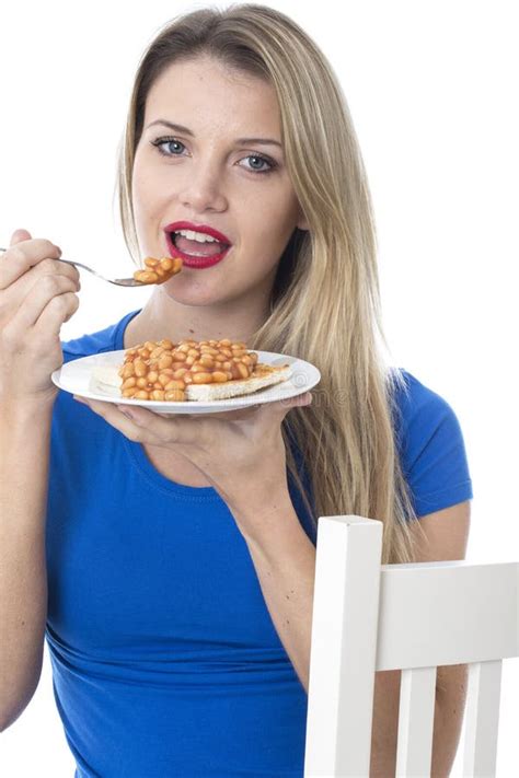 Young Woman Eating Baked Beans On Toast Stock Image Image Of Beans Baked 34072981