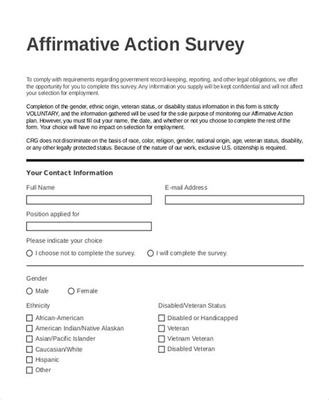 Free 10 Sample Affirmative Action Forms In Pdf Ms Word