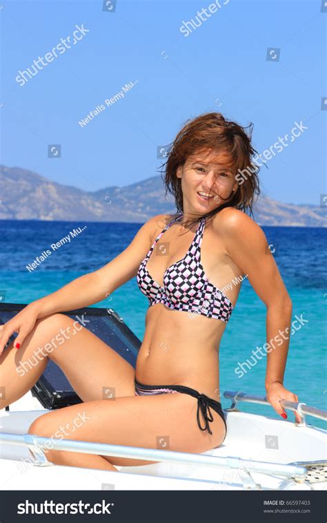 Beautiful Girl On Speed Boat In Greece Stock Photo Shutterstock