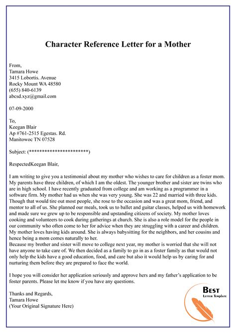Foster Parent Reference Letter Example Invitation Template Ideas