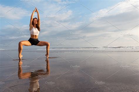 Meditation On Sunset Beach Stock Photo Containing Beach And Fitness