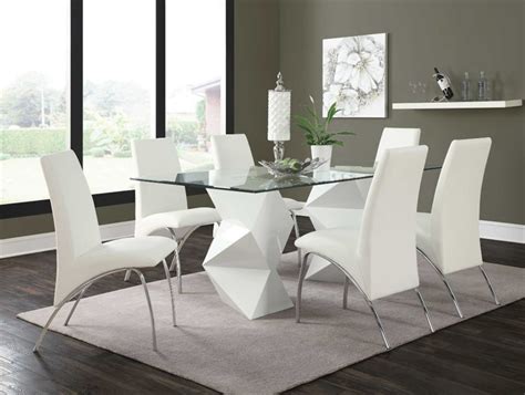 Up for sale dining set long rectangle table with glass top, 2 armchairs, 6 chairs, seat cushions, matching buffet cabinet, will include the gold mirror too. White Rectangular Glass Top Dining Table Chair Set - Shop ...