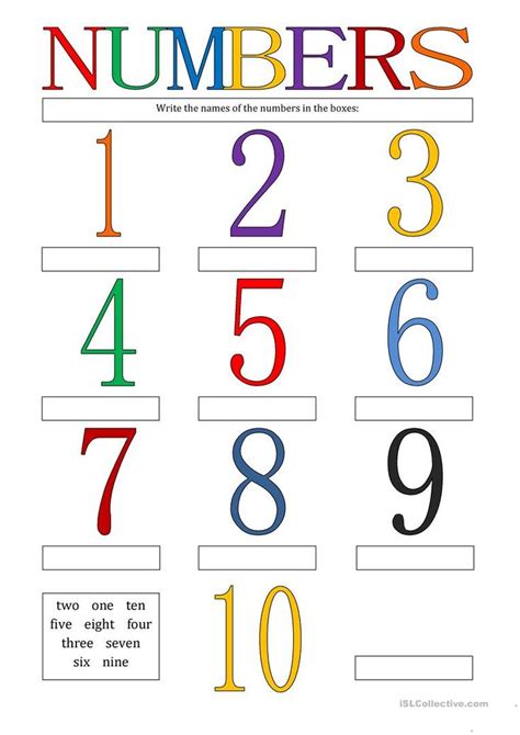 Numbers 1 10 English Esl Worksheets Number Words Worksheets Kids