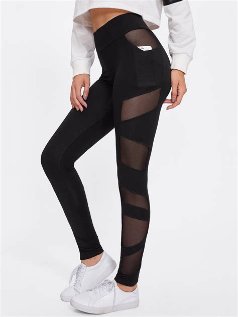 Sheer Mesh Panel Leggings Shein Uk