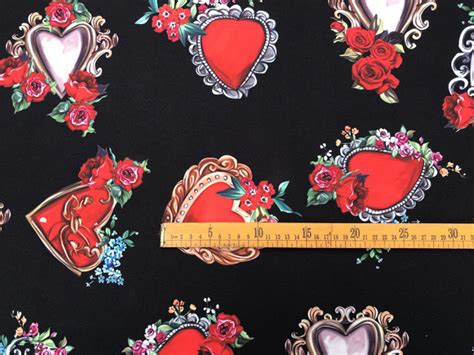 Dolce Gabbana Fabric Italian Bodecin Polyester Fabric Hearts And Roses