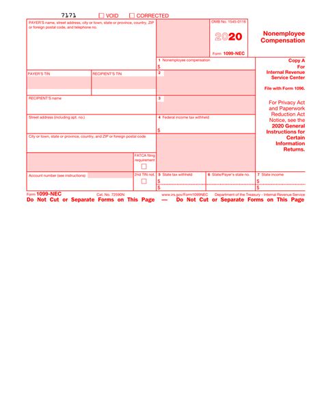 Irs Form 1099 Nec 2020 Fill Out Sign Online And Download Fillable