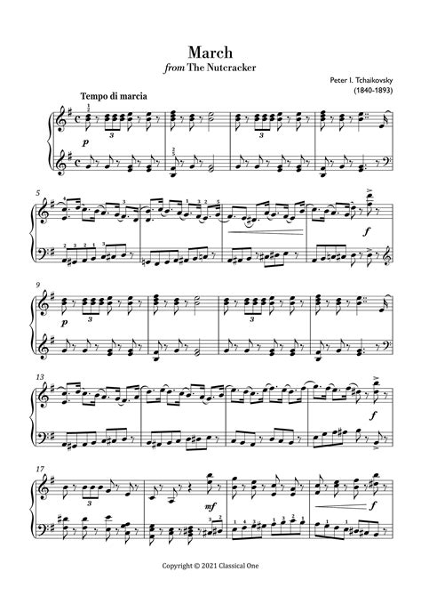 Tchaikovsky March From The Nutcracker Easy Piano Sheet Music Classical