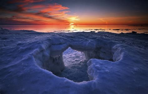 Wallpaper Winter Sunset Lake Ice Canada Ontario Algoma Images For
