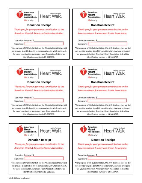 Free American Heart Assoc Donation Receipt Template Pdf Eforms