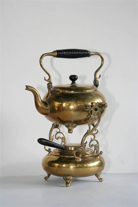 Antique Brass Tea Kettle And Warmer On Decorative Stand Etsy